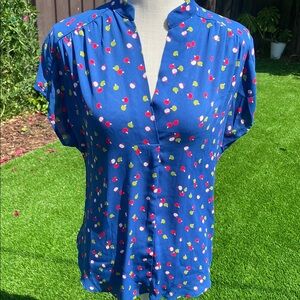 Pleione APPLES blue Floral Women's Top blouse lightweight XS Small